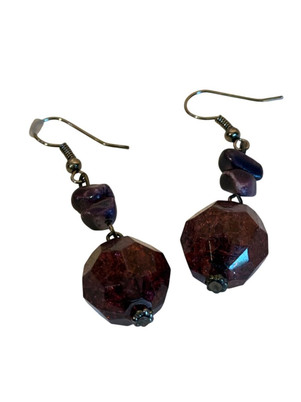 Dangle Drop Earrings Faceted Red & Purple Beaded Sparkly Boho Career 1" - Picture 3 of 5